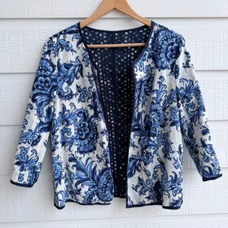 Photo of Coldwater Creek Reversible Navy Eyelet Floral Jacket 10