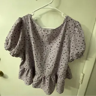 Photo of SHEIN Curve Purple Pattern Ruffle Crop Top Size 1X Plus Size Coquette Girl Boho