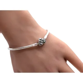 Photo of 925 Sterling Silver Snake Chain CZ Heart Charm Bracelet