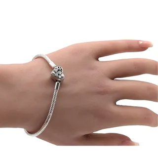 Photo of 925 Sterling Silver Snake Chain CZ Heart Charm Bracelet