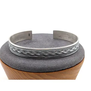 Photo of 925 Sterling Silver Celtic Braid Texturized Oxidized Cuff Bracelet 18.5g