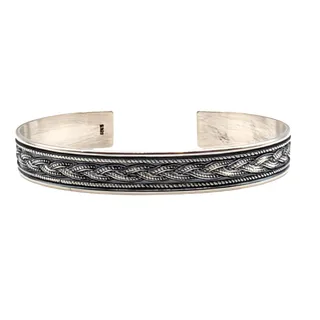 Photo of 925 Sterling Silver Celtic Braid Texturized Oxidized Cuff Bracelet 18.5g