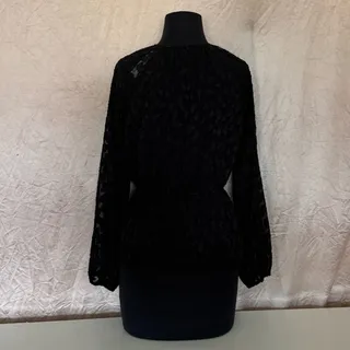 Photo of Ann Taylor Black Semi Sheer Raised Dot Long Sleeve Top - XS