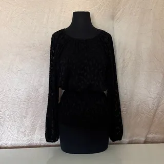 Photo of Ann Taylor Black Semi Sheer Raised Dot Long Sleeve Top - XS