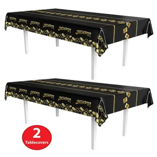 Photo of 2 Piece ectangular Plastic Metallic Jackpot Casino Table Covers, Vegas Theme