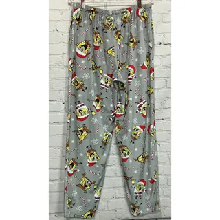 Photo of Nickelodeon SpongeBob SquarePants Mens Gray Christmas Fleece Pajama Pants (L) 