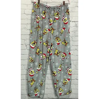 Photo of Nickelodeon SpongeBob SquarePants Mens Gray Christmas Fleece Pajama Pants (L) 