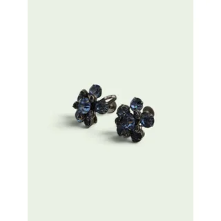 Photo of Vintage Blue Rhinestone Flower Cluster Screw Back Earrings Chrome Tone 0.75 Inch