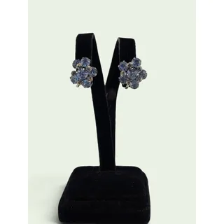 Photo of Vintage Blue Rhinestone Flower Cluster Screw Back Earrings Chrome Tone 0.75 Inch