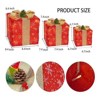 Photo of Set of 3 Lighted Christmas Gift Boxes: Pre-Lit Holiday Decor (Warm White)