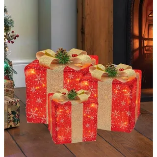 Photo of Set of 3 Lighted Christmas Gift Boxes: Pre-Lit Holiday Decor (Warm White)