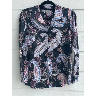 Photo of Chico's black paisley 100% Cotton button up shirt size 1, or 8/10