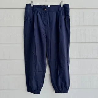 Photo of Halara NWT Navy Pleated Cotton Jogger Pants Large