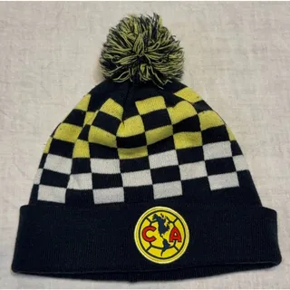 Photo of Club America Beanie Pom Knit Hat Navy Yellow White Checkerboard Liga MX Soccer