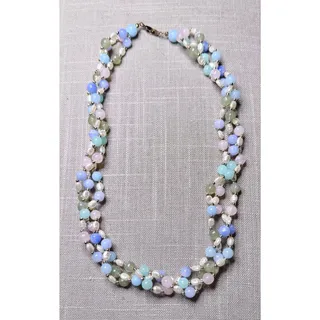 Photo of Vintage Triple-Strand Pastel Faux Pearl & Gemstone Necklace, 22”