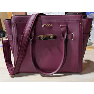 Photo of UMODA Burgundy Saffiano Faux Leather 15.6" Laptop Tote Bag 