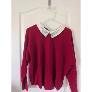 Photo of siani milano Womens Sweater Red XL Embellished Collar Long Sleeve, Cottagecore,