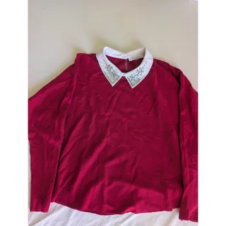Photo of siani milano Womens Sweater Red XL Embellished Collar Long Sleeve, Cottagecore,
