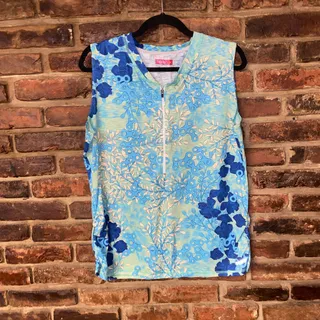 Photo of Terry Bicycles Blue Floral Sleeveless Wayfarer Half Zip Jersey Top Women's XL