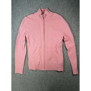 Photo of Brooks Brothers Pink Merino Wool Cable Knit Zip Cardigan M