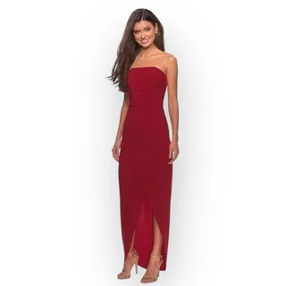 Photo of La Femme 28204 Strapless Jersey Sheath Dress Women's 10 Red Maxi Slit NWOT
