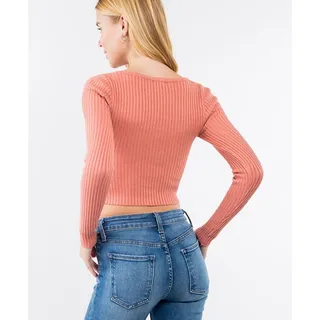 Photo of Dreamers by Debut Ashley Square Neck Cardigan Fitted Long Sleeve Cropped M/L NWT